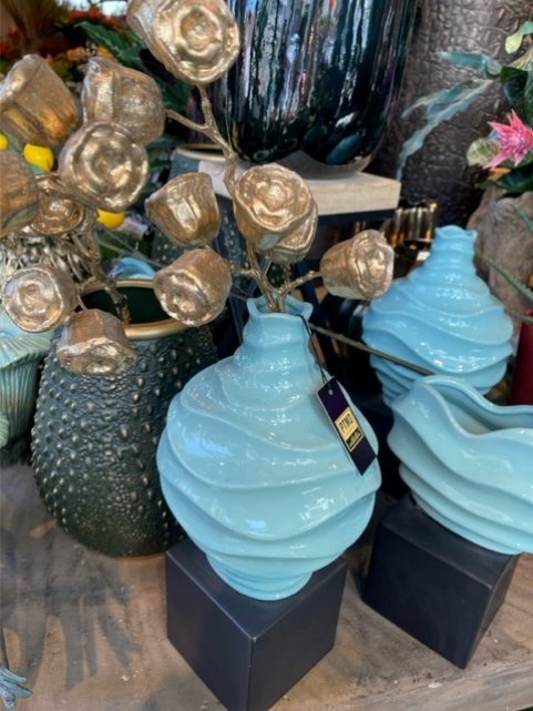Decoratieve vaas op standaard (S) PTMD - Ptmd blauw3 1 - 2022000097